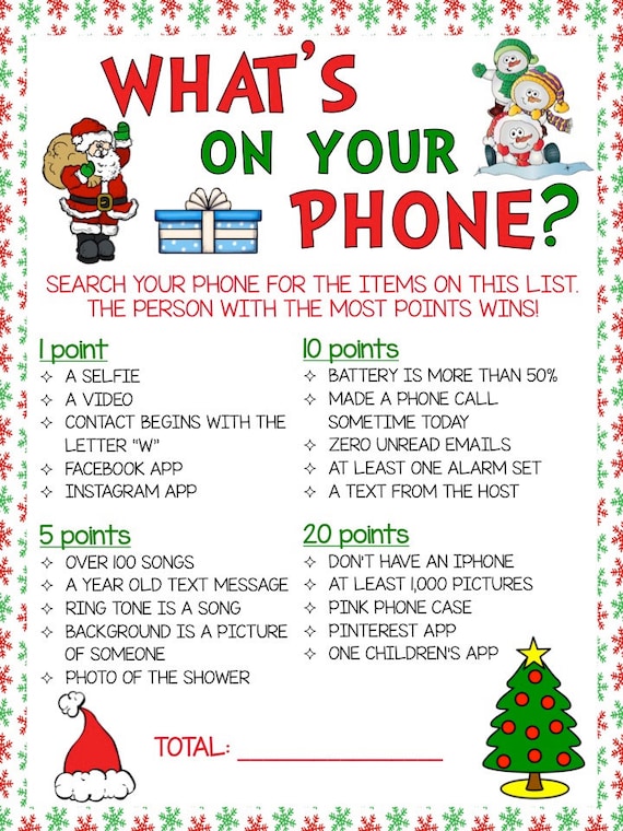What's On Your Phone Christmas Theme Game