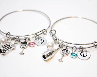 wine theme bracelet, wine theme jewelry, wine charm bracelet, wine charm bangle, wine theme gift, wine gift, personalized wine bracelet,wine