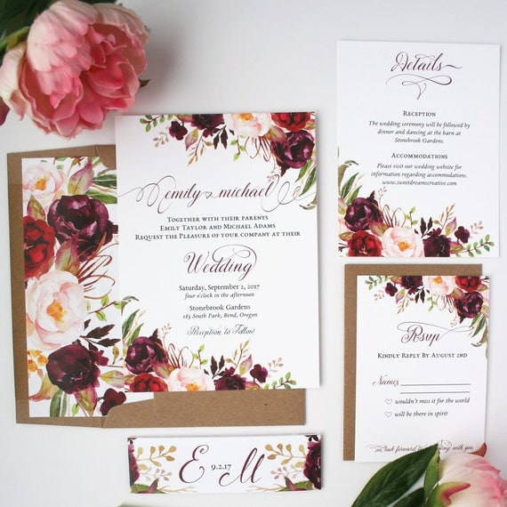 Burgundy Wedding Invitations Blush Burgundy Wedding Invitations Blush