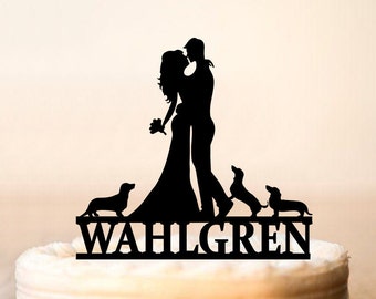 Cake topper with dogs,silhouette cake topper with three cats,dogs cake topper,wedding silhouette cake topper with surname,topper cats (0169)