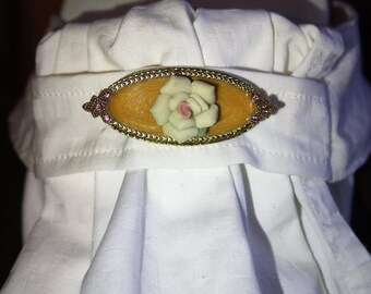 Victorian vintage brooch with porcelain rose and pink rhinestone accents. FREE shipping in the USA!