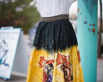 1950s Skirt from Mexico // High Waist // Full Circle Skirt // Western Pattern with Bull Fighters