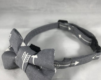 Gray Arrow Cat Collar, Breakaway Cat Collar, Gray Cat Collar, Kitten Collar, bell, collar flower or Bow tie optional, Fall Cat Collar