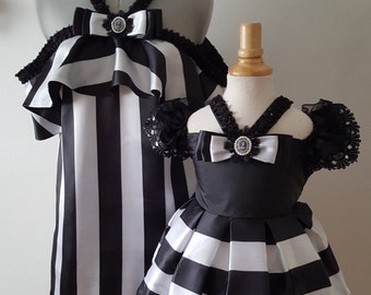 Mother Daughter Matching Dress, Mommy and Me Dress, Matching Daughter Dress,Mother and Daughter Outfit, Girls Black White Dress, Pupolino.