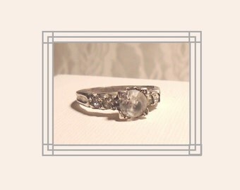 Antique Engagement Ring, Sterling Silver 5-stone Ring, Signed 1930s Ring, French Paste Engagement Ring, Classic Engagement Ring.