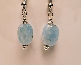 Genuine Aquamarine Gemstone Earrings, March Birthstone
