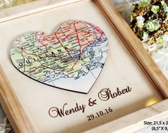 Heart Map Print 3D Map Heart Art Shadow Box Frame Custom City Print Gift for Couple Wedding Gift Anniversary Gift Print Personalized Map Art