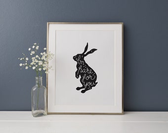 Hare For You // 8 x 10 Illustration Print // Premium 100% Recycled Paper // Vintage, Black and White Wall Art, Home, Sympathy, Pun