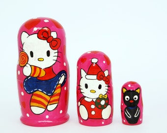 Hello Kitty wooden nesting doll Hand Painted Russian Nesting Doll of Hello Kitty