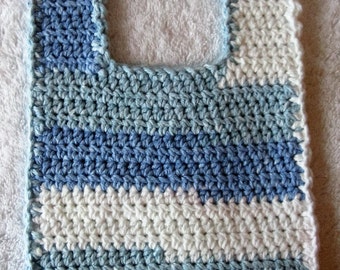 Blue Crochet Baby Bib, Crochet Baby Bib, Boy Baby Bib, Cotton Baby Bib, Boy Blue White Striped Bib, Boy Crochet Baby Bib, Baby Shower Gift