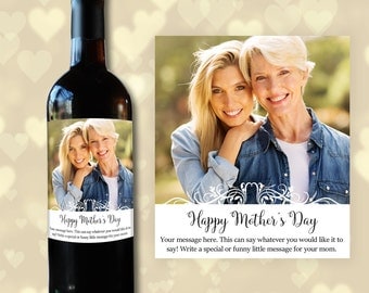 Personalized Mothers Day Gift for Mother from Daughter, New Mom Gift, Wine Label for Mother's Day Gift for her from Son, Gift for Mom Mum