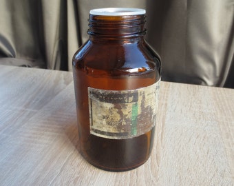 Old Glass Bottle, Amber Bottle, Drugstore, Apothecary, Medicine, bottle with label, Soviet chemical, Pharmacy, Vintage bottle