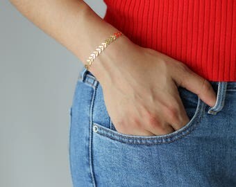 Geometric Jewelry - Bridesmaids Gift - Gold Arrow Bracelet - Chevron Bracelet - Stacking Bracelet - Bohemian Jewelry - Dainty Gold Bracelet
