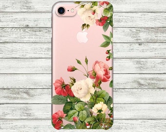 iPhone 7 case with design floral Roses iPhone 7 Plus case clear Transparent iPhone 5, 5s, SE, 6, 6s, 6 Plus Case Silicone iPhone case.