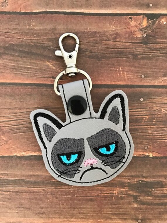 Grumpy Cat Keychain Key Fob Snap Tab Luggage Tag Zipper