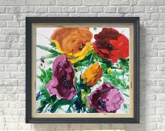 Flowers Painting, Colorful Art, Modern Artwork, Abstract Art, Bedroom Decor, Living Room Decor, Gifts for Women, Gift for Her, Ideas Gifts