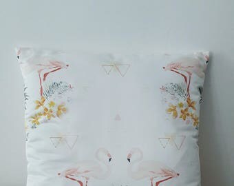 Housse de coussin Boho Flamant rose | Ananas & Triangle | En satin blanc| NEW home decor 2017 | Décoration d'intérieur | Design Scandinave