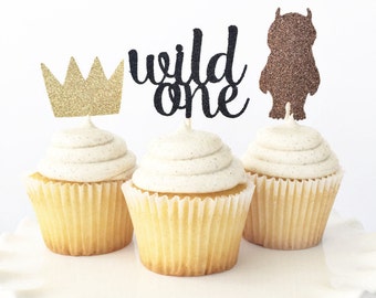 Where The Wild Things Are Birthday Party Theme Cupcake Toppers / Wild One / Crown Cupcake Toppers / Boy First Birthday Decor