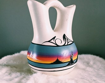 Vintage Native American Hand-Painted + Signed Wedding Vase