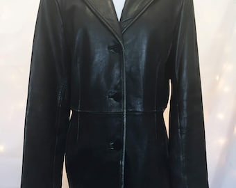 Real Leather - Black Leather Jacket - Buttery Soft Vintage 90s Worn Leather Coat - 100% Genuine Leather