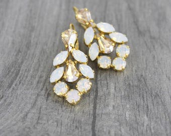 Crystal Bridal earrings, Champagne crystal earrings, Bridal jewelry, Swarovski earrings, Gold earrings, Vintage style, Wedding earrings