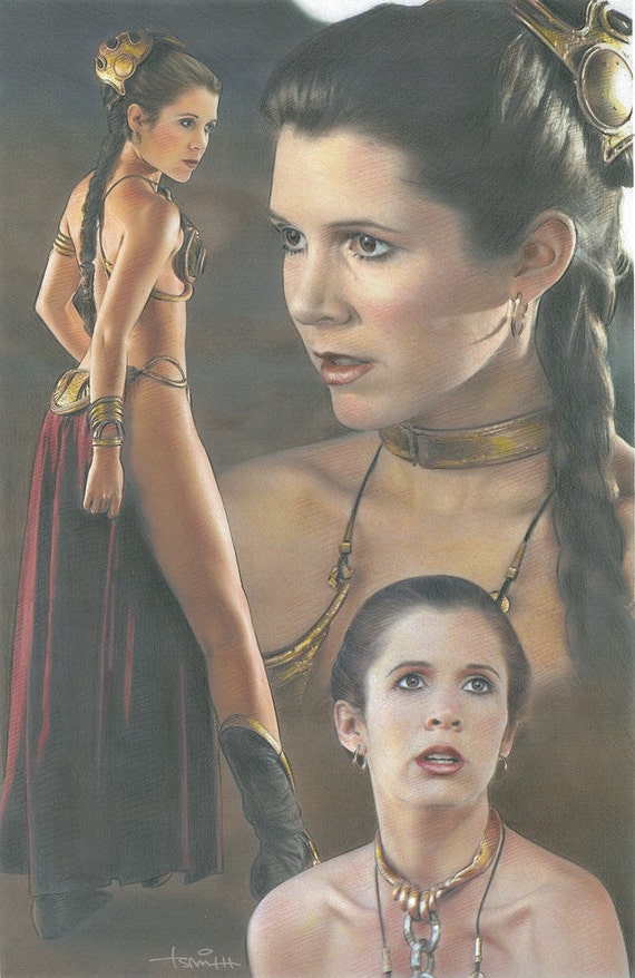Items Similar To Carrie Fisher Slave Leia Star Wars Art Signed Poster Print From Licensed Artist