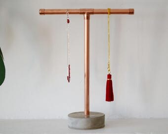 Concrete and copper jewelry stand, Jewelry holder, Jewellery organizer, Necklace holder, Necklaces stand- Ring tree, Copper display stand