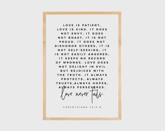 Bible Verse Wall Art, Love is patient, love is kind, Corinthians 13, Scripture Wall Art, Bible Verse Print, Faith Quotes, Love, PRINTABLE