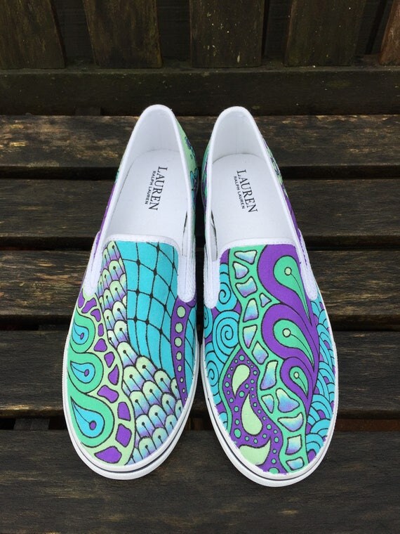 Zentangle painted canvas shoes water and stain resistant.