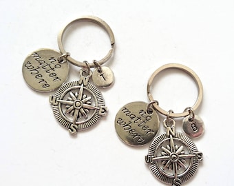 Couple Keychains, Best Friends Keychain, Compass Charm Keyrings, No Matter Where, BFF Keychain, Couple Keychain, Friendship Keychain