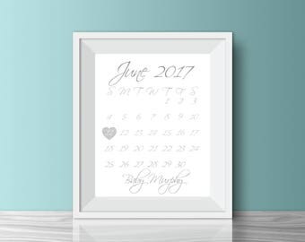 Pregnancy Announcement Calendar Foil Print - Pregnancy Due Date Foil Print, Gold Foil Prints
