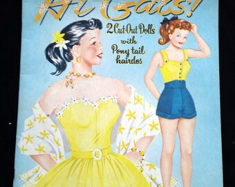 Hi Gals! Rare Vintage Paper Dolls-Whitman-1953- 2 Cut-Out Dolls with Ponytail hairdos-Collectible Paper Dolls