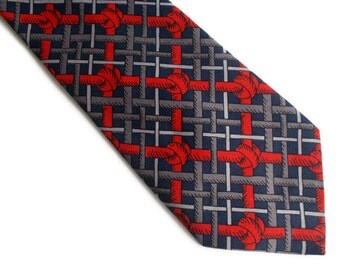 Vintage Mens Necktie, Patterned necktie, Gift for him, Red and blue necktie, Classic necktie, Mens necktie, Red necktie