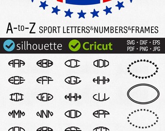 Sport monogram font svg Oval font frames included svg dxf png jpg eps pdf Digital Sport alphabet svg cut letters numbers for Cricut