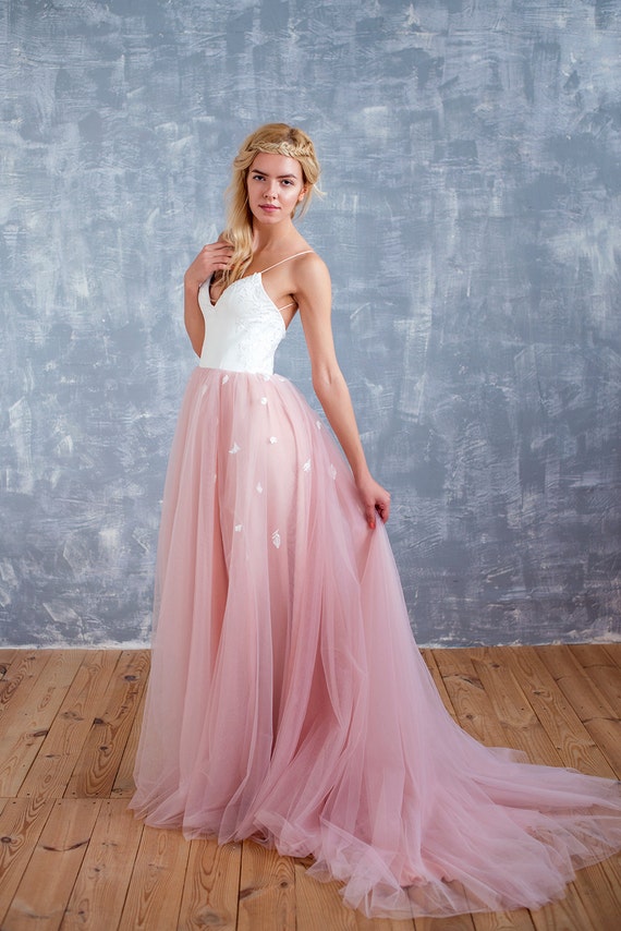 Blush wedding dress blush bridal dress. beach wedding