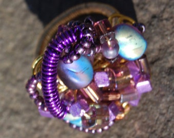 Items similar to Copper Freeform Wire Wrap Pendant with Peach and Grey