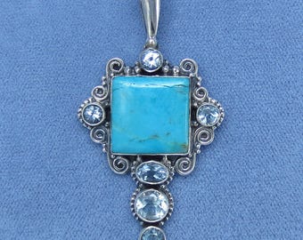 Arizona Sleeping Beauty Turquoise & Blue Topaz Pendant - Sterling Silver - Filigree - P211708 - Free Shipping