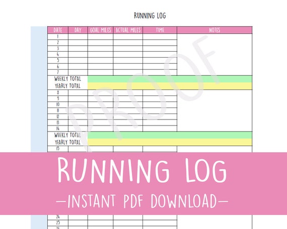Items similar to Running Log Mileage Tracker, Instant PDF Download ...