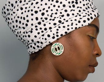 Wood earrings, African earrings, Circle earrings, White earrings, Green earrings, statement earrings, African Jewelry, Ethnic Earrings