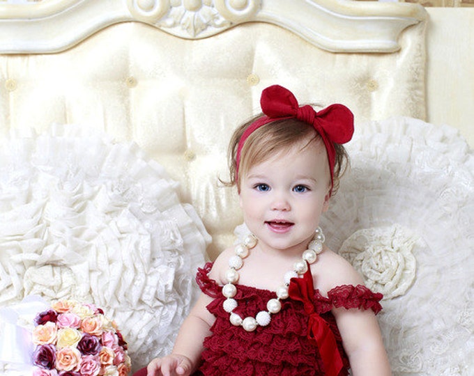 SALE! Baby Girls burgundy petti romper, lace romper, photo prop, cake smash, baby dress, red, wine, lace baby top, burgundy baby top