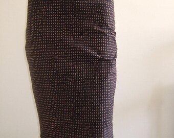 Beautiful print knee length pencil skirt stretch black/taupe