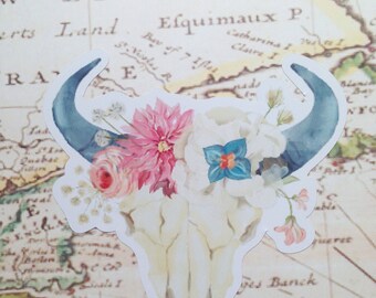 Bull Skull Flowers Vinyl Sticker Longhorn Skull Car Decal Southern Stcikers Boho Vinyl Sticker Gypsy Soul Vinyl Sticker Cool Laptop Sticker