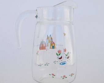 International Heartland 64 Oz Glass Pitcher, Farm Scene Pitcher, Farmhouse Decor