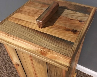 Reclaimed wood storage bin, rustic laundry hamper, dog food storage bin, rustic kitchen trash can, primitive potato bin, Laundry room