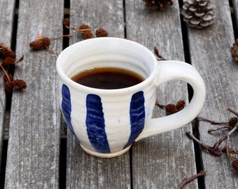 Blue and White Striped Clay Mug