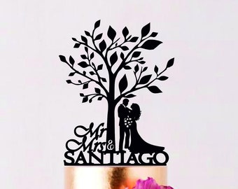 Couple Wedding Cake Topper with Tree, Names Couple Cake Topper, Custom Wedding Topper, Bride and Groom cake topper, Personalized cake topper