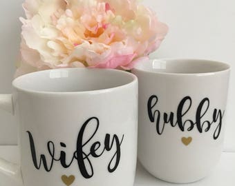 Wifey hubby coffee mugs- newleyweds gift- mr and mrs mugs- wifey mug- hubby mug- honeymoon mugs- wedding mugs