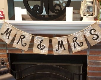 MR&MRS Burlap Pennant Banner