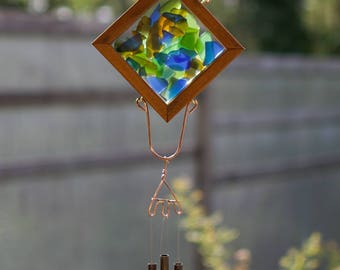 Wind Chime Beach Glass Copper Outdoor Windchime Suncatcher