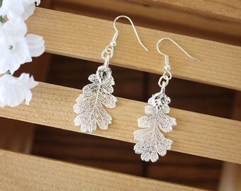 Silver Leaf Earrings, Oak Leaf, Real Leaf Earrings, Small Real Leaf Earrings, Lacey Oak, Sterling Silver, Nature, LESM180